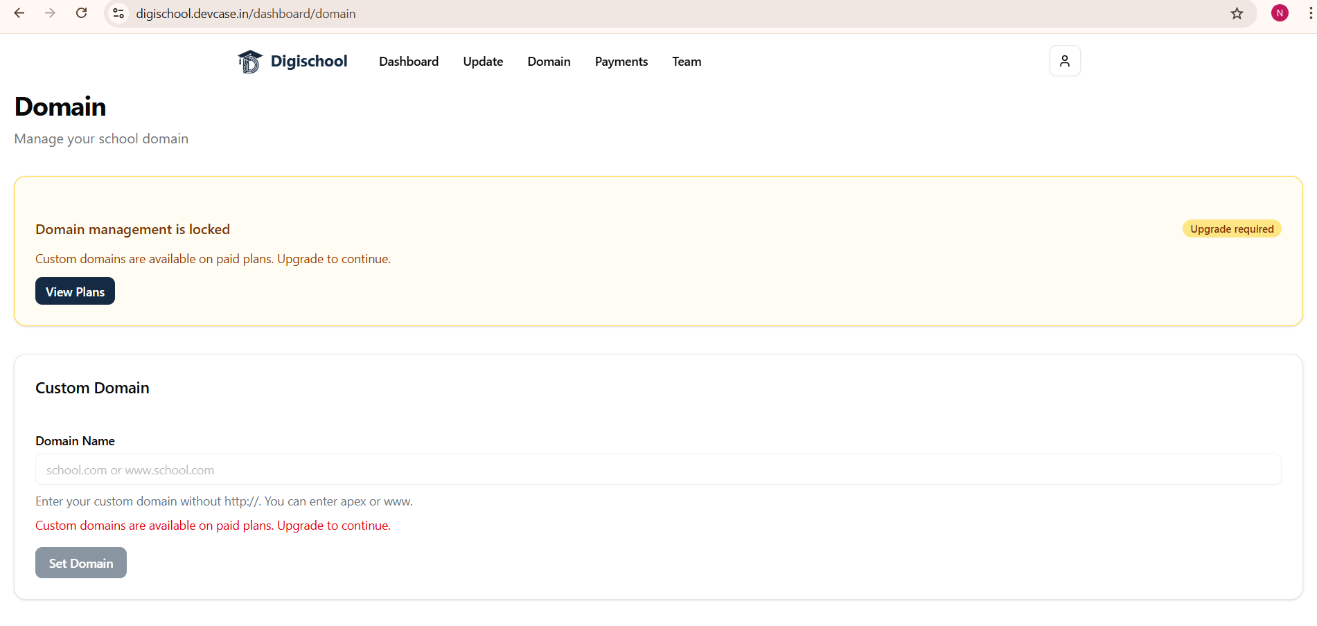 Domain management — connect a custom domain on paid plans